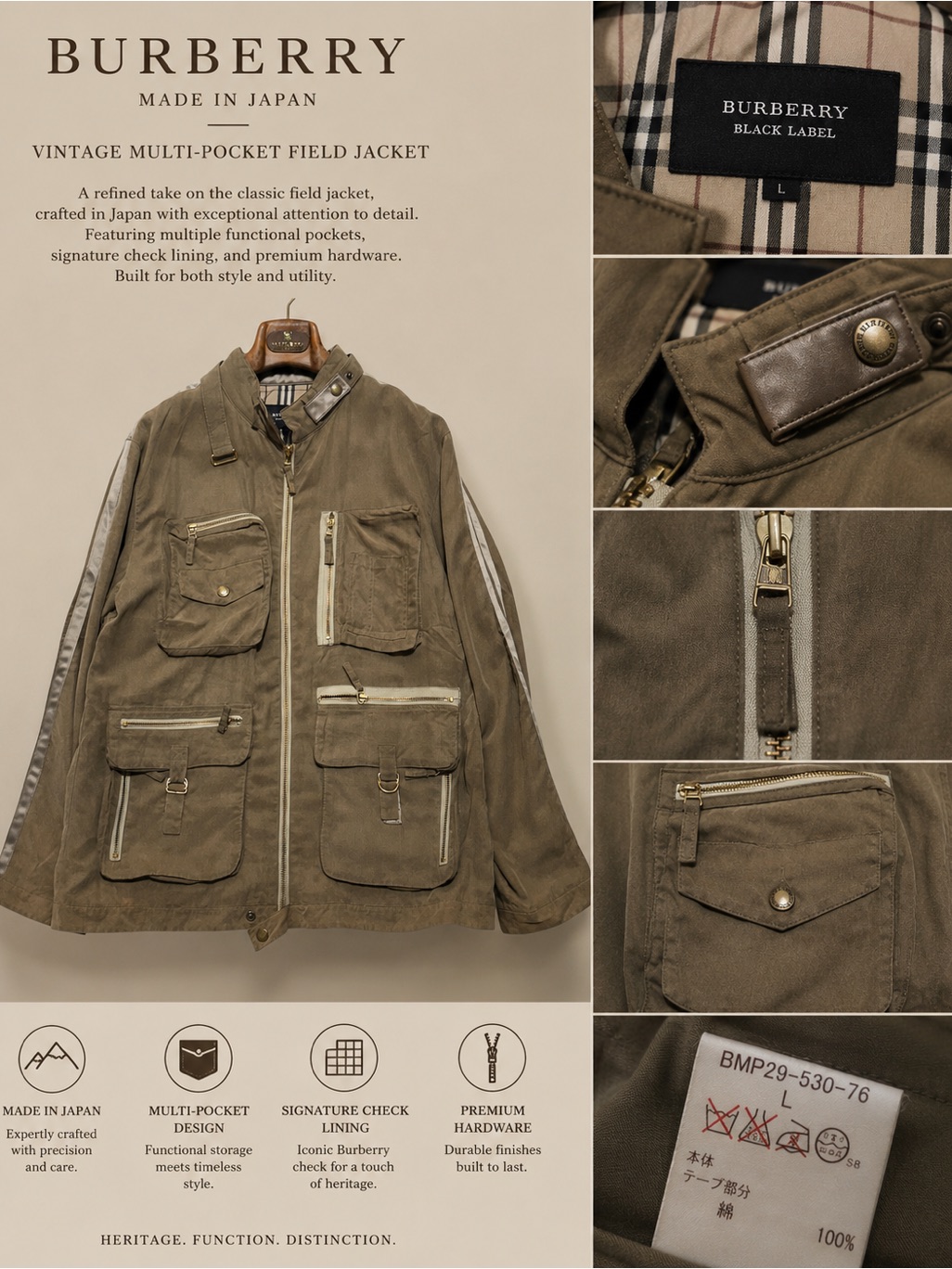 Black Label Olive Green Multi-Pocket Military Field Jacket
